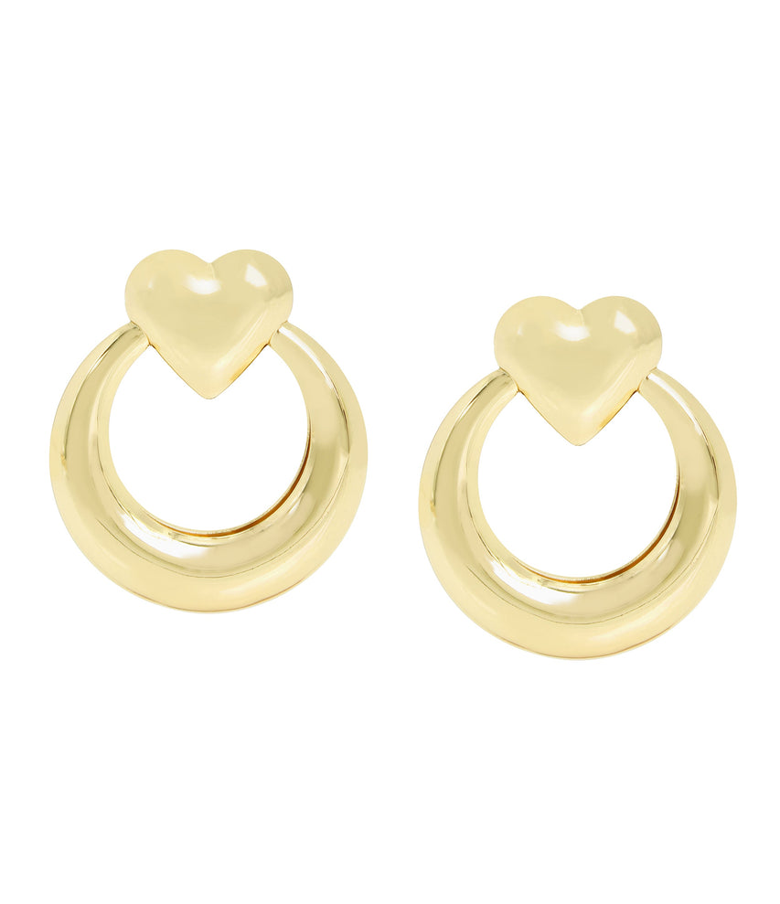 Clear Heart Studs Women's Gold Earrings