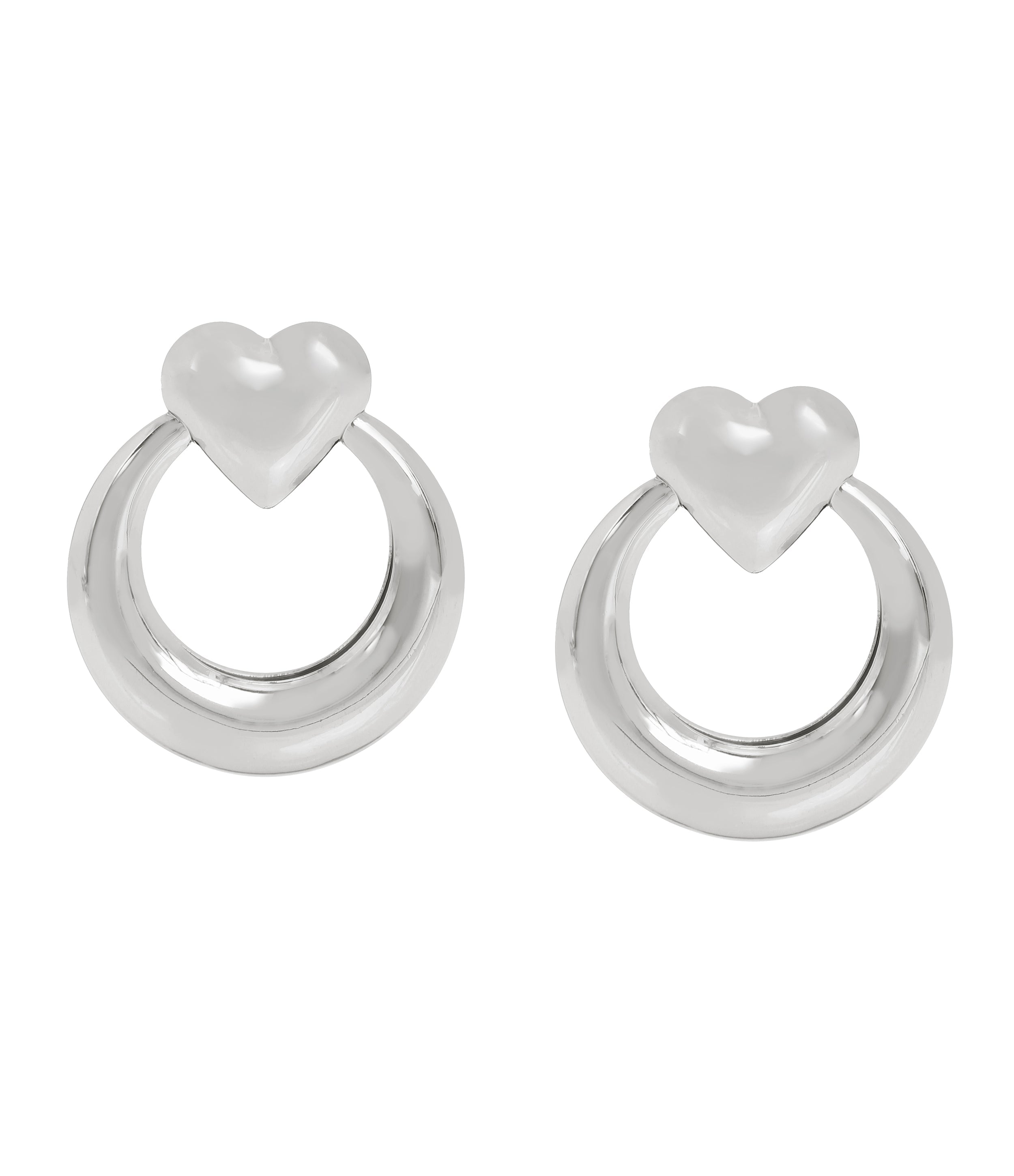 Clear Heart Studs Women's Silver Earrings