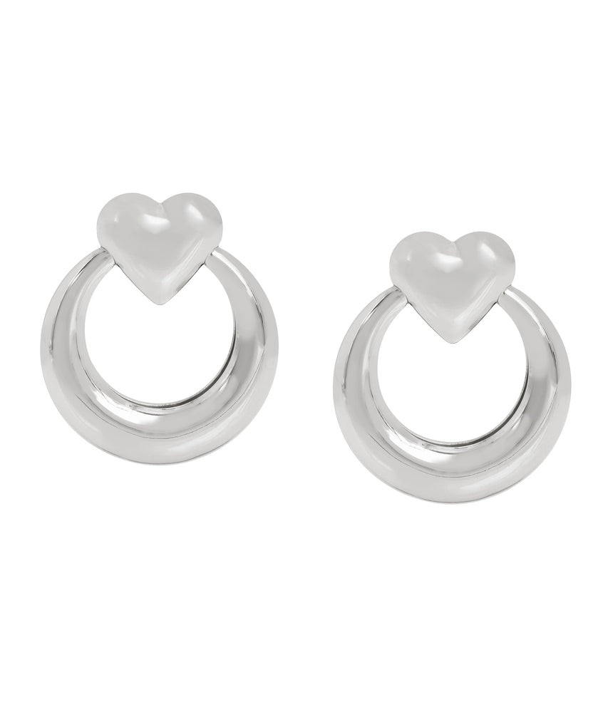 Clear Heart Studs Women's Silver Earrings