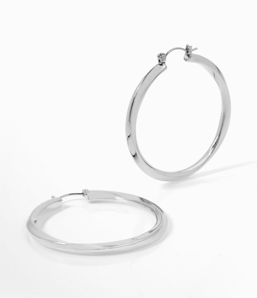 Twisted Women's Gunmetal Hoops - view 2
