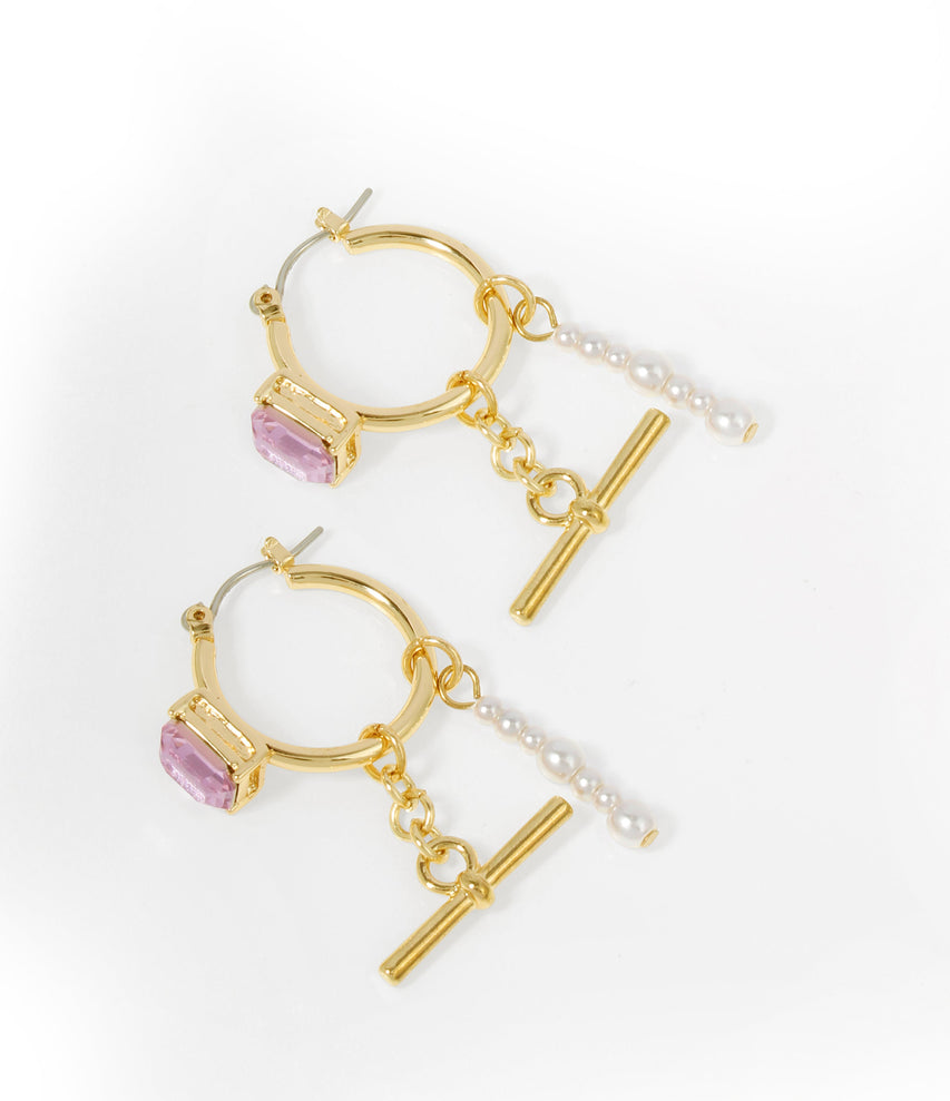 Crystal Hoops Women's Ivory Pearl Earrings - view 2