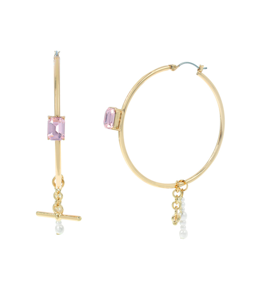 Crystal Hoops Women's Ivory Pearl Earrings