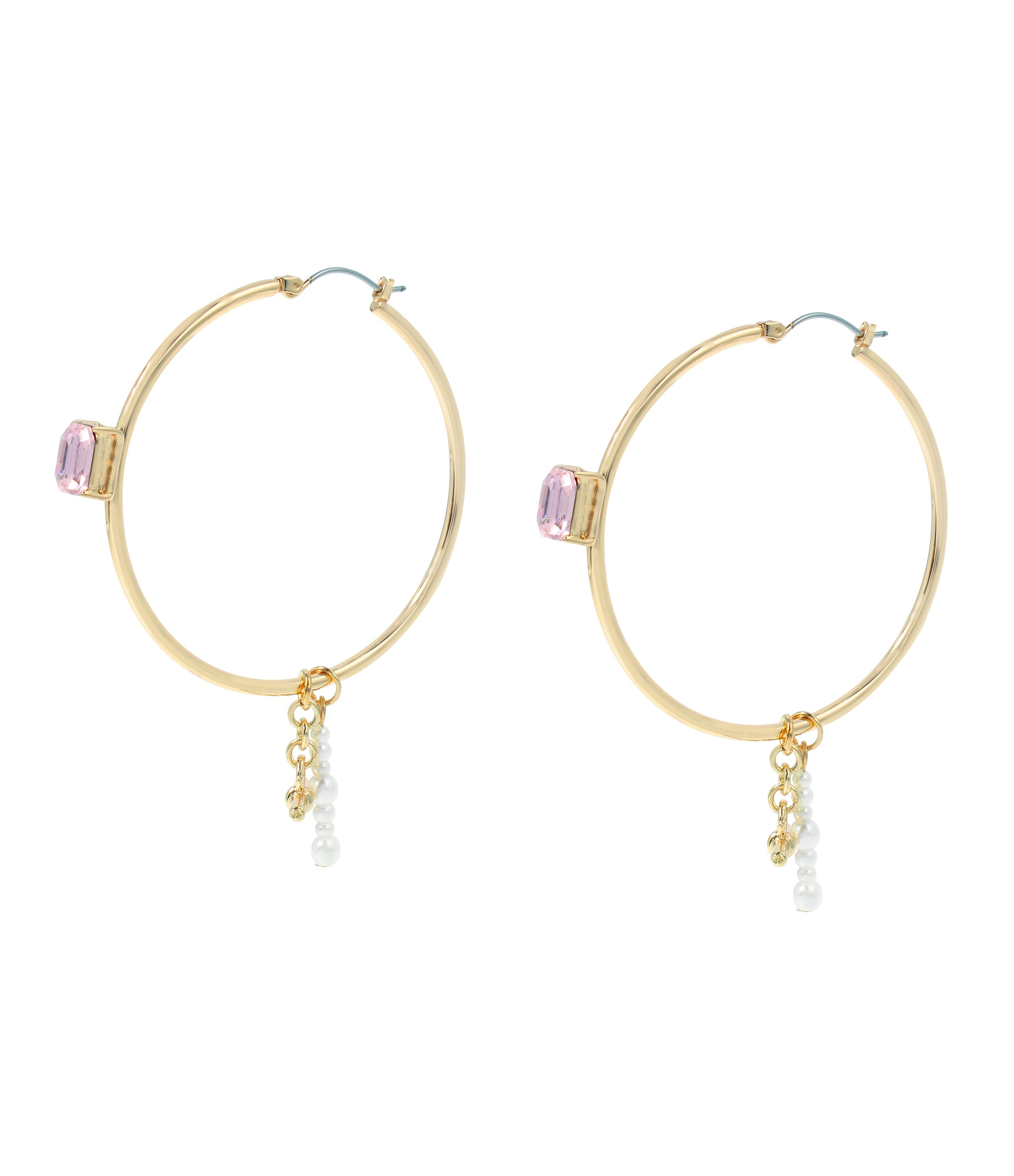 Crystal Hoops Women's Ivory Pearl Earrings - view 2