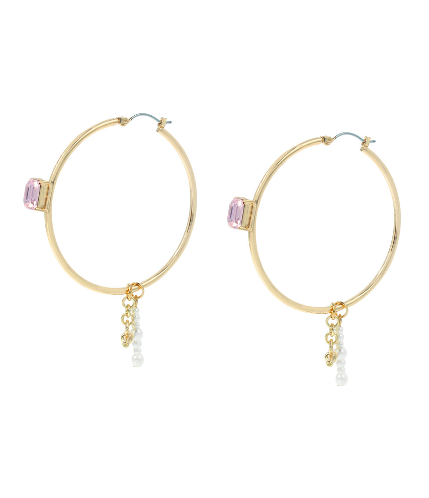 Crystal Hoops Women's Ivory Pearl Earrings - view 2