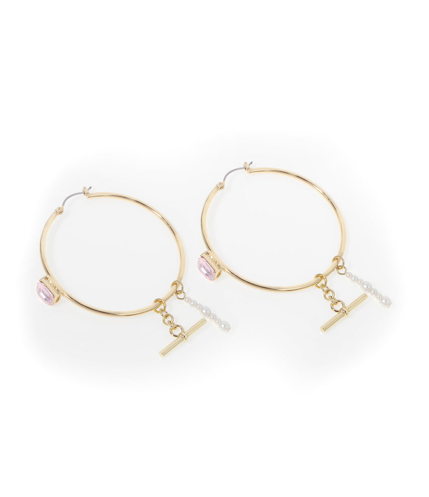 Crystal Hoops Women's Ivory Pearl Earrings - view 3