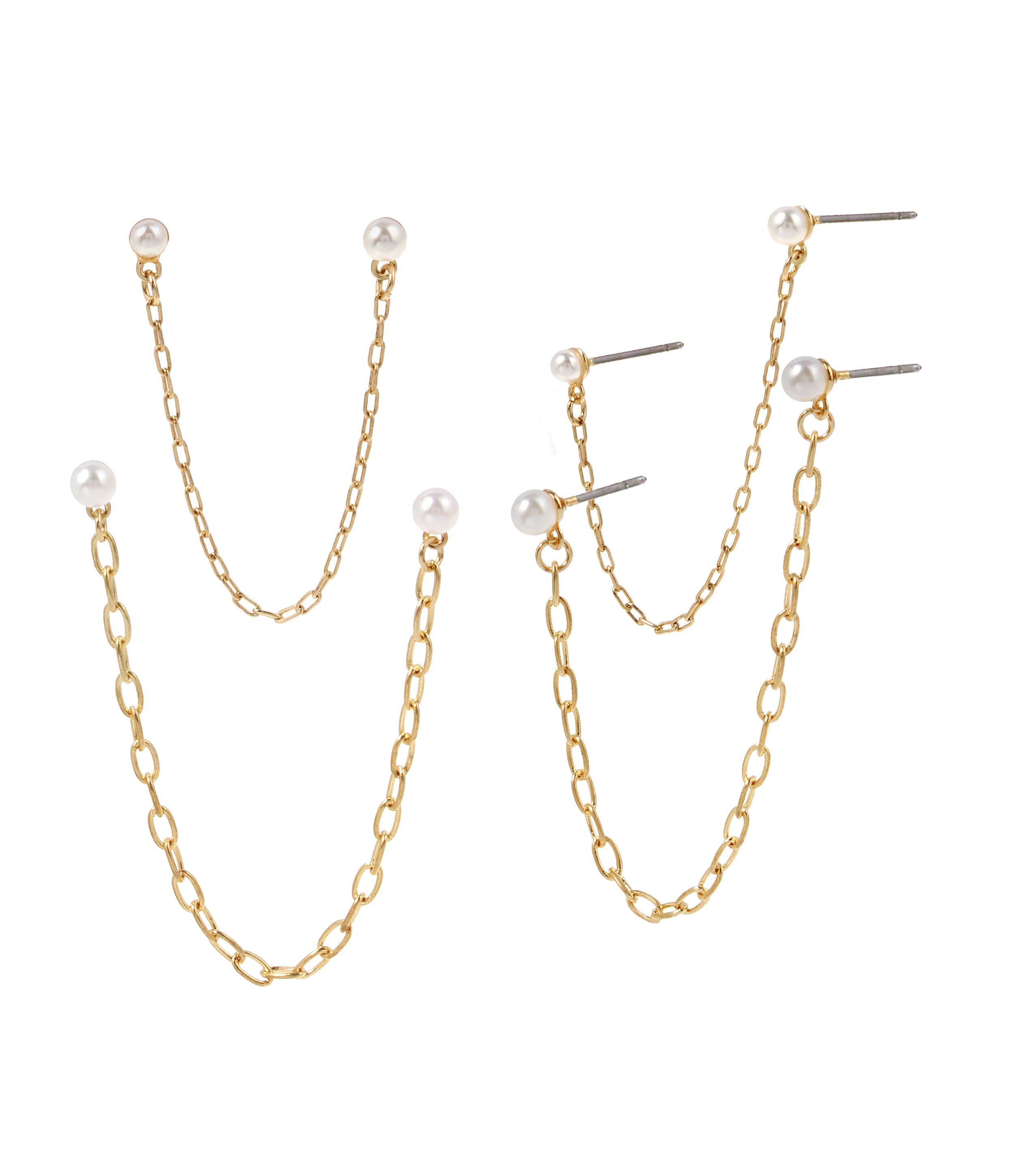 Pearl Set Women's Gold Earrings - view 2