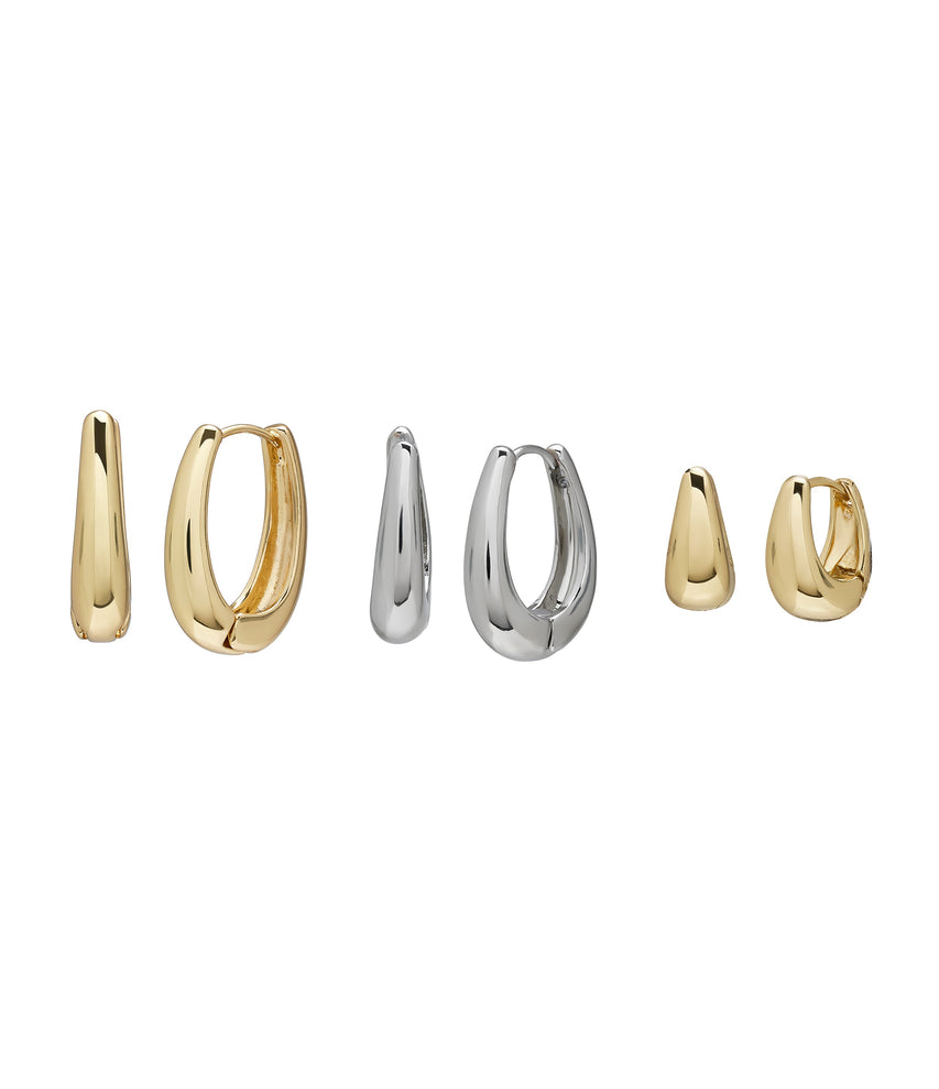 3Pc Hoops Women's Gold Earrings Set