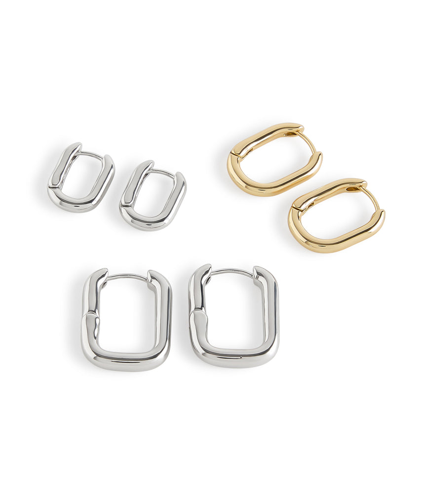 3Pc Rectangular Women's Crystal Earrings Set - view 2