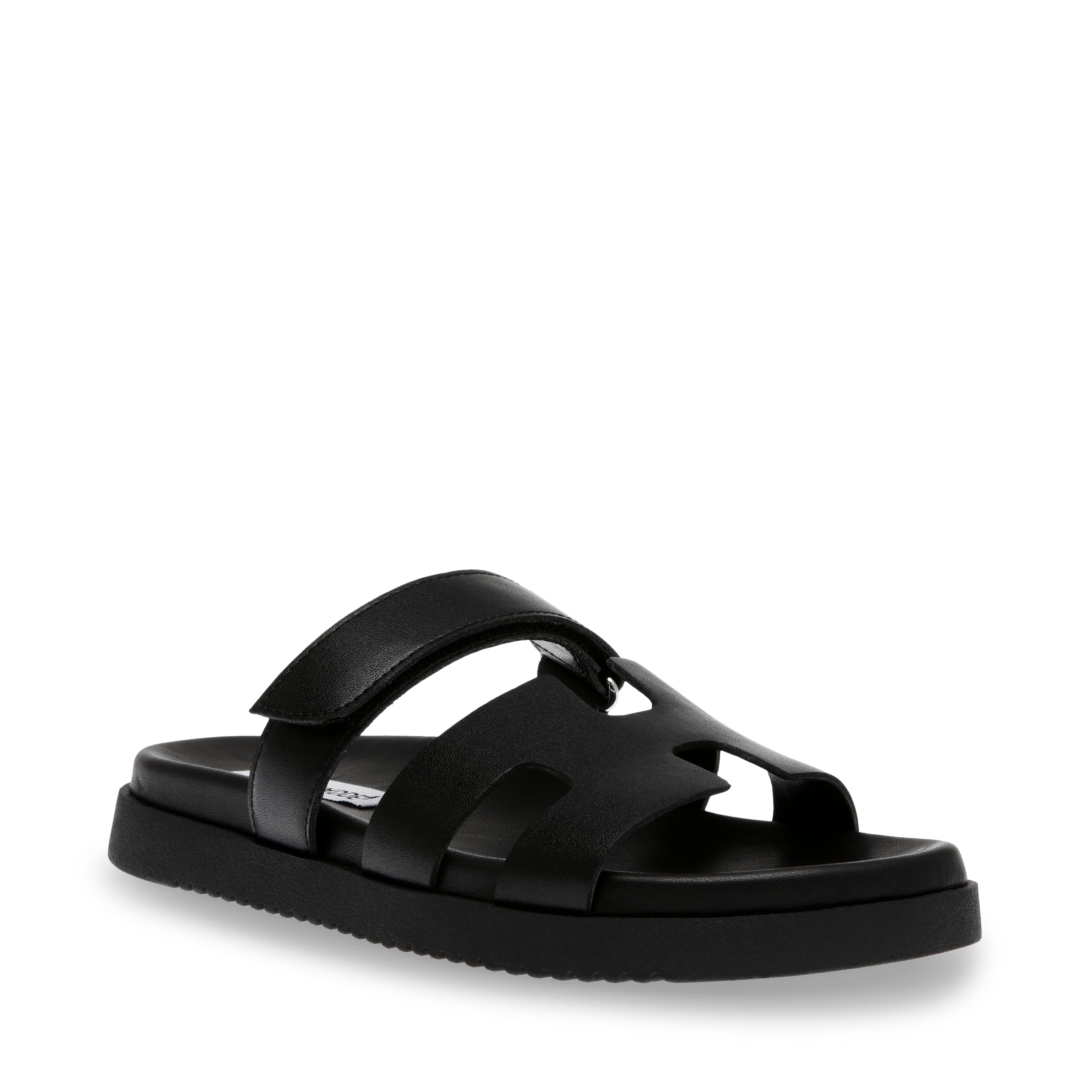 MAYVEN-CN BLACK ACTION LEATHER FLAT SANDALS