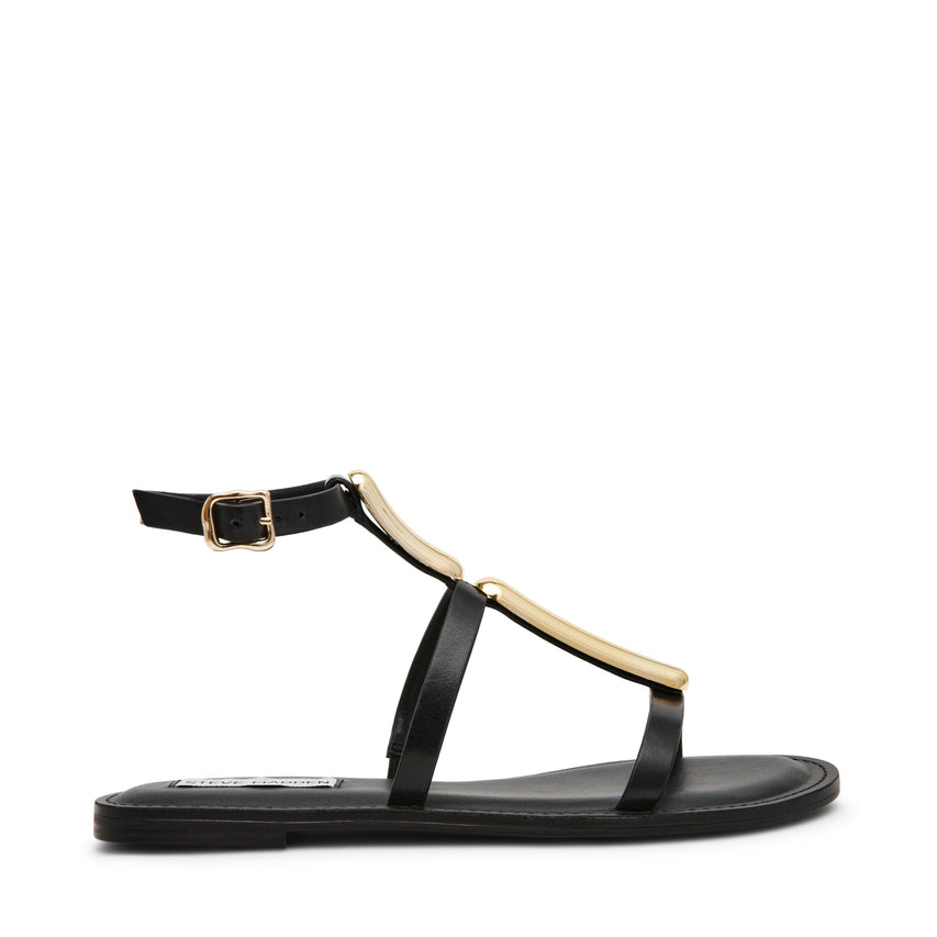 Alma Women's Black Leather Flat Sandals - view 7