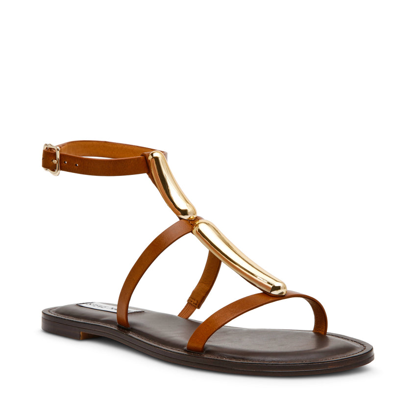 Alma Women's Tan Leather Flat Sandals