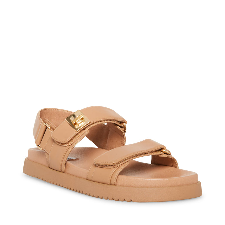 MONA TAN LEATHER FLAT SANDALS - view 2