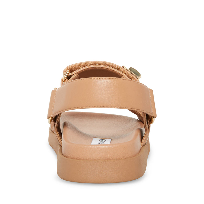 MONA TAN LEATHER FLAT SANDALS - view 4