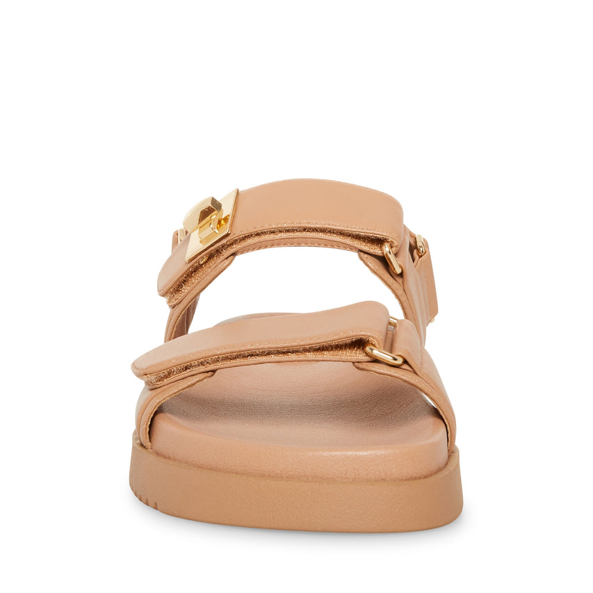 MONA TAN LEATHER FLAT SANDALS - view 3